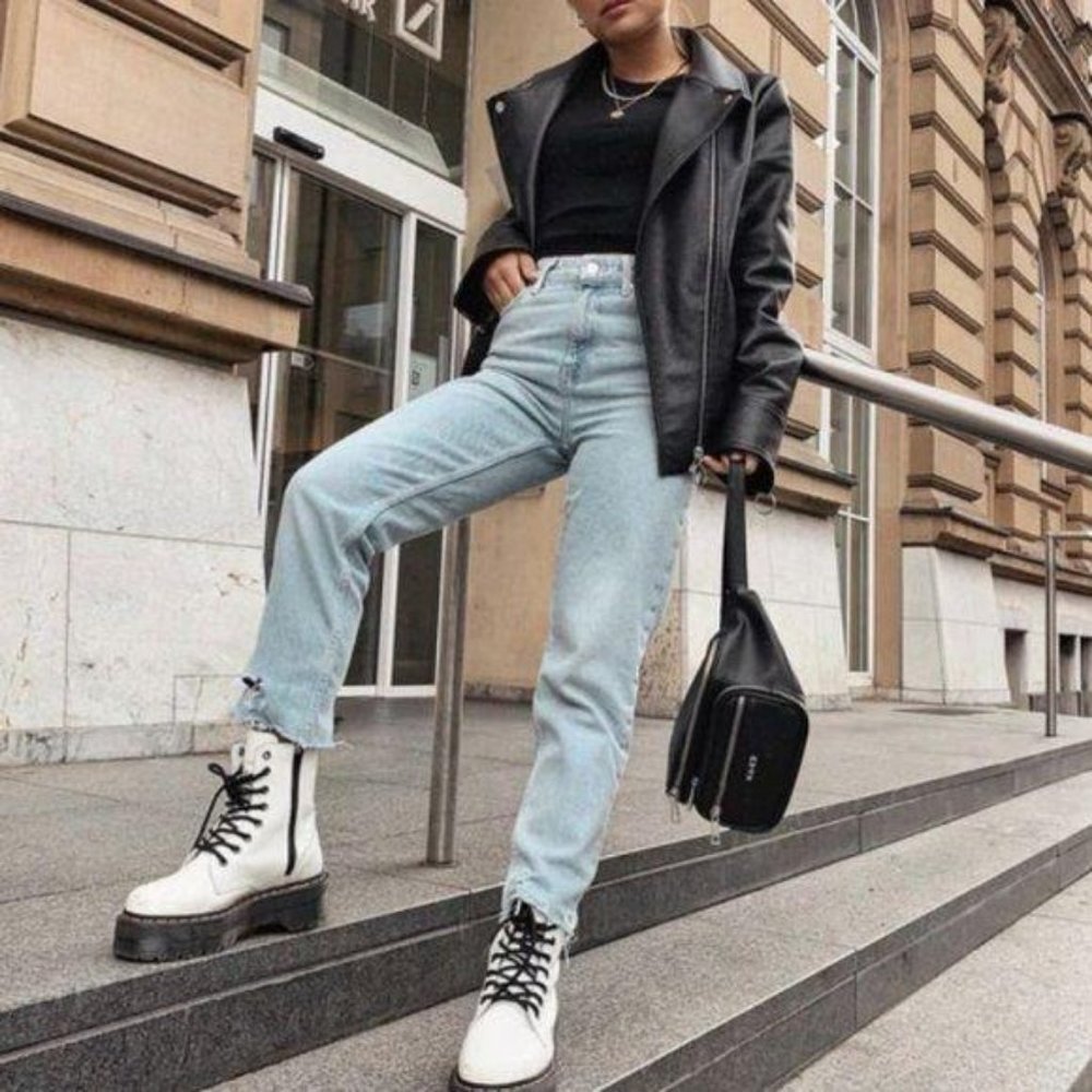 White Vegan Leather Lace Up Combat Boots - Picture 6 of 11